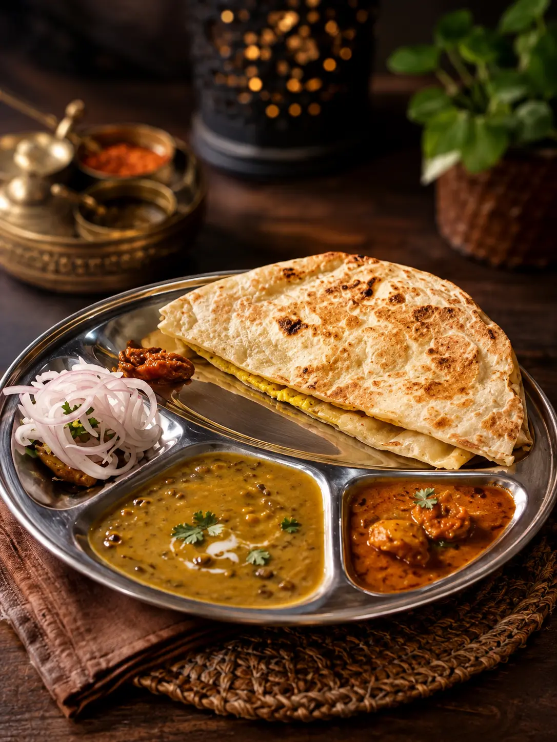 Fresh Naan thali served at Ganga Ram Bhature Wale, Badaun