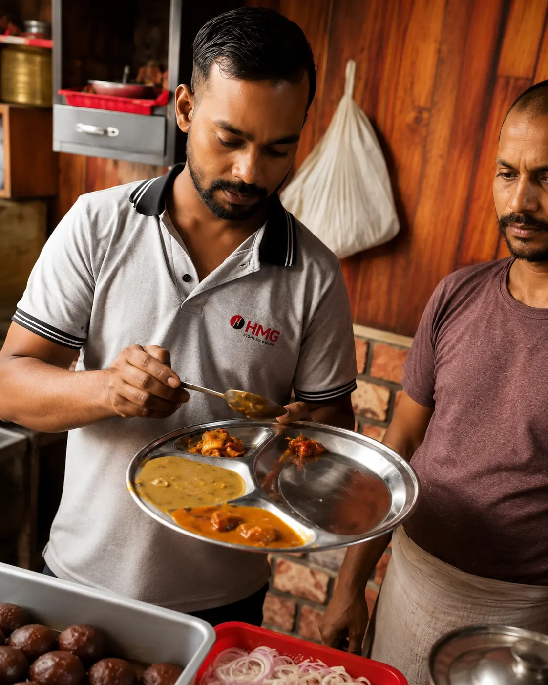 Staff preparing and serving fresh food at Ganga Ram Bhature Wale