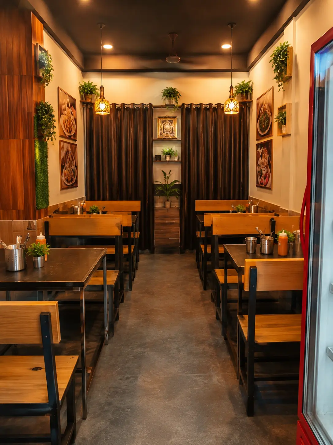 Clean seating interior of Ganga Ram Bhature Wale, Badaun
